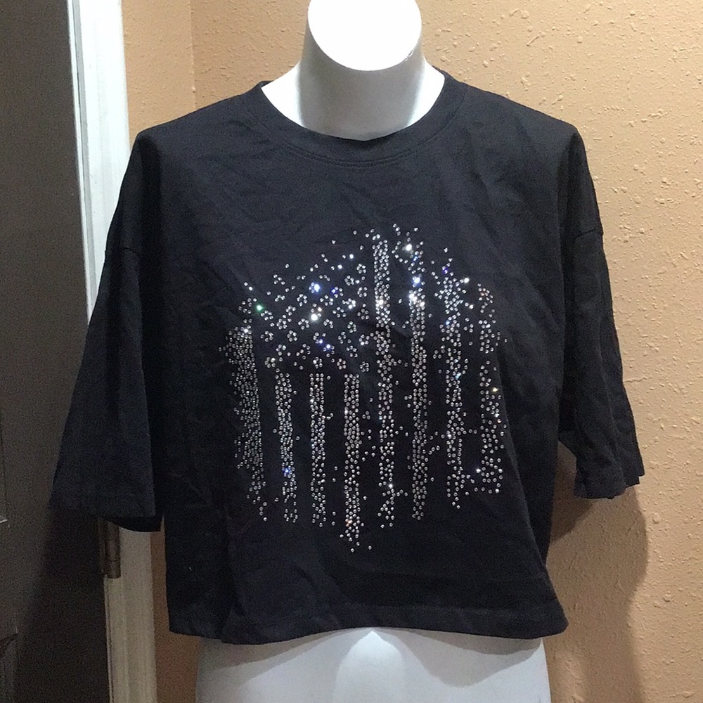 Minerva black jeweled crop top
